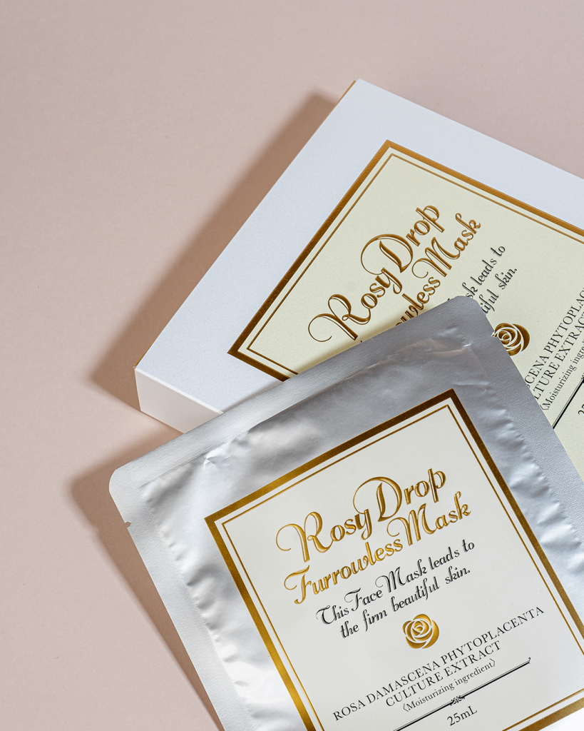 Rosy Drop Furrowless Mask X 1 SHEET Raukšles bei gilias linijas veikianti lakštinė kaukė su kamieninėmis ląstelėmis, augaline placenta bei BCT technologija